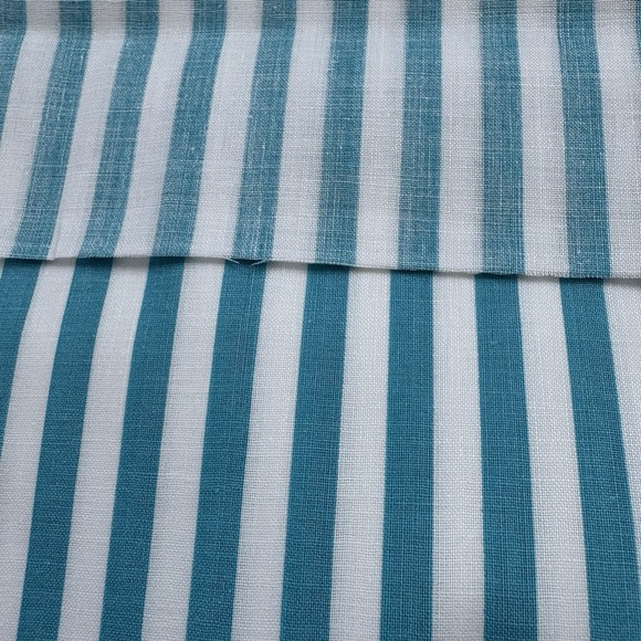 Vintage 10+Yds Blue & White Striped Cotton Muslin Fabric 38" W Uncut Mid-Century - Picture 3 of 5